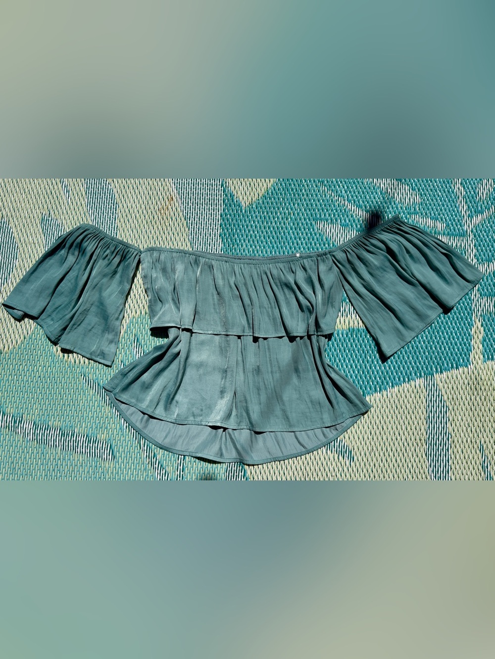 Teal Off-Shoulder Ruffle Top - Picture 5 of 6
